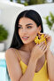 Women's Gold Color Hoop Dangle Earrings – Yellow Fabric Beaded Design - 3