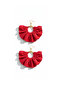 Women's Gold Color Hoop Dangle Earrings – Red Fabric Beaded Design