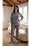 Women's Winter Plus Size Curve Embroidered Patterned Collar Buttoned Long Sleeve Pajama Set - 2