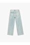 Cotton Regular Fit Wide Leg Stoned Denim Trousers - Wide Leg Jeans - 5