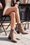 Women's Heeled Boots & Booties Square Toe Wood Pattern Heel Zipper Daily Classic Boots Noyes Taupe Suede - 6