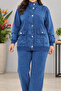 Women's Elastic Waist, Adjustable Drawstring, Wide Leg, Jacketed Tracksuit Set C7140-Blue