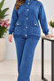 Women's Elastic Waist, Adjustable Drawstring, Wide Leg, Jacketed Tracksuit Set C7140-Blue - 4