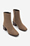 Women's Heeled Boots & Booties Square Toe Wood Pattern Heel Zipper Daily Classic Boots Noyes Taupe Suede - 5
