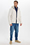 Men's Relax Fit Comfortable Cut Stand Collar Pocketed Detachable Hooded Zippered Winter Ecru Coat - 2