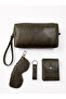 100% Genuine Crazy Leather Minimalist 5-Piece Accessory Set: Handbag - Wallet - Card Holder - Glasses Case - Keychain Set
