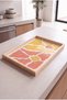Orange Yellow Floral Pattern - Rectangular Coffee Presentation, Engagement, and Serving Tray with Natural Wood Frame - 3