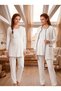 New Season Ecru Quilted Winter Long Sleeve Special Design Maternity Pajama Set with Breastfeeding Feature - 3