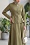 Scuba Suit with Double Snap Fasteners on the Front and Flounce Skirt - Khaki