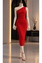 One-Shoulder Scuba Crepe Dress 582617 Red - 2