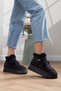 Women's Black Suede Fur Lined Velcro Strap 5 cm Platform Thick Sole Winter Boots C21 - 5