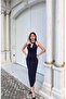 Sandy Fabric Accessory Dress — Navy Blue - 5