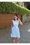 Double Fabric Pleated Mini Dress — Blue - 3