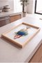 Vintage Colorful Fish Pattern - Rectangular Coffee Presentation, Engagement, and Serving Tray with Natural Wood Frame - 3