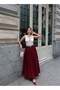 Polyviscon Fabric Belted Skirt — Burgundy - 5