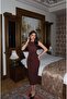 Long Dress with Double Fabric Accessories — Brown - 2