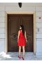 Double Fabric Pleated Mini Dress — Red - 2