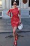 Double Fabric Polka Dot Off-Shoulder Dress — Red