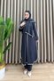 Ali̇ze 3-Piece Set Crystal Fabric Women's Anthracite Stripe Detailed Trousers-Tunic-Scarf Triple Hijab Stylish Set - 4