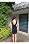Linda Twill Fabric Backless Dress — Black - 7