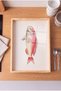 Red Pink Fish Patterned - Rectangular Coffee Presentation, Engagement, and Serving Tray with Natural Wood Frame - 2
