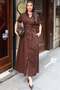 Poplin Fabric Buttoned Short Sleeve Summer Dress - Brown