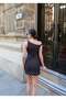 Double Fabric Polka Dot Off-Shoulder Dress — Black - 7