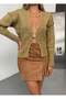 Single Button Knitwear Cardigan with Gold Accessories — Khaki - 2