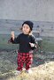 Red Black Plaid Harem + Black Combed Cotton Sleeve Detailed Sweat - 5
