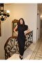 Double Fabric Single Sleeve Detailed Dress — Black - 3