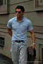 Men's Loose Short Sleeve Blue Polo Collar T-Shirt with Pockets - 3