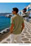 Men's Premium Imported Textured Fabric Striped Green Polo Collar T-Shirt - 5