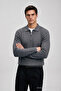 Men's Woven Detailed Zippered Smoked Polo Knit Sweater - 5