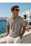 Men's Premium Imported Textured Fabric Striped Gray Polo Collar T-Shirt