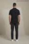 Black Men's Slim Fit Pique Short Sleeve Polo Collar T-Shirt - 6