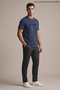 Navy Blue Men's Slow Living Printed Crew Neck Loose Fit T-Shirt - 5