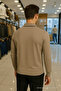 Men's Trend Zippered Long Sleeve Beige Polo Neck Sweater - 5