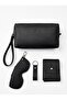 100% Genuine Crazy Leather Minimalist 5-Piece Accessory Set: Handbag - Wallet - Card Holder - Glasses Case - Keychain Set