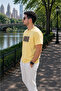 Men's Printed Crew Neck Yellow Loose T-Shirt - 6