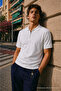 Men's Striped Zippered Trendy White Polo Collar t Shirt - 2