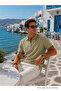 Men's Premium Imported Textured Fabric Striped Green Polo Collar T-Shirt - 4