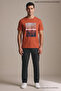 Orange Men's Block Printed Crew Neck Loose Fit T-Shirt