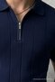 Men's Casual Striped Zippered Navy Blue Polo Knitwear T-Shirt - 5