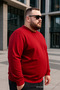 Men's Casual Plus Size Loose Burgundy Long Sleeve T-Shirt - 3