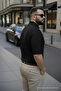 Men's Premium Large Size Black Knitwear Polo Neck T-Shirt - 4