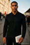 Men's Casual Long Sleeve Black Polo Neck T-Shirt
