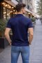 Men's Imported Textured Premium Fabric Basic Navy Blue Polo Collar T-Shirt - 4