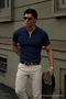 Men's Striped Navy Blue Short Sleeve Polo Collar T-Shirt - 4