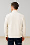 Men's Zippered Polo Neck Loose Long Cream Knit Sweater - 5