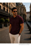 Men's Trend Cotton Waffle Fabric Claret Red Polo Collar T-Shirt